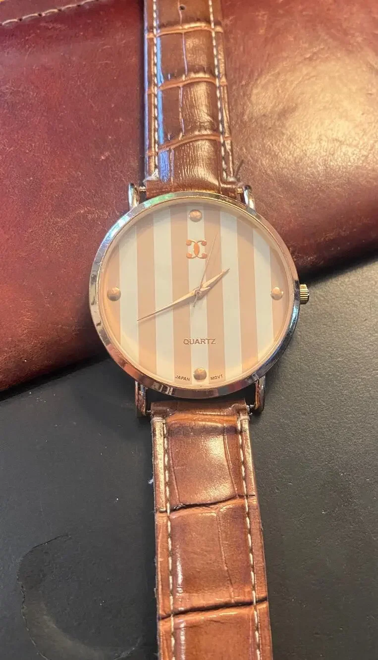 Women's 40mm Gold Tone Charming Charlie Watch, Tan Striped Face